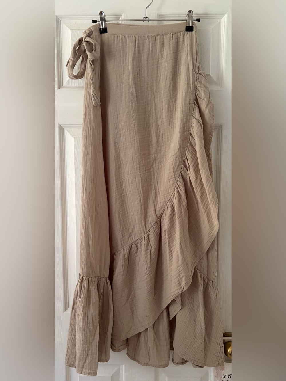 Mango Beige Asymmetrical Ruffle Wrap Skirt